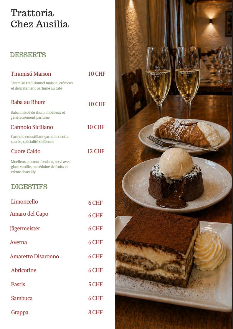 Menu des desserts