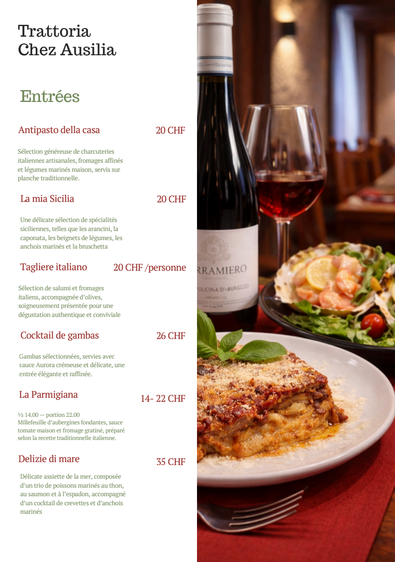 Menu des entrées