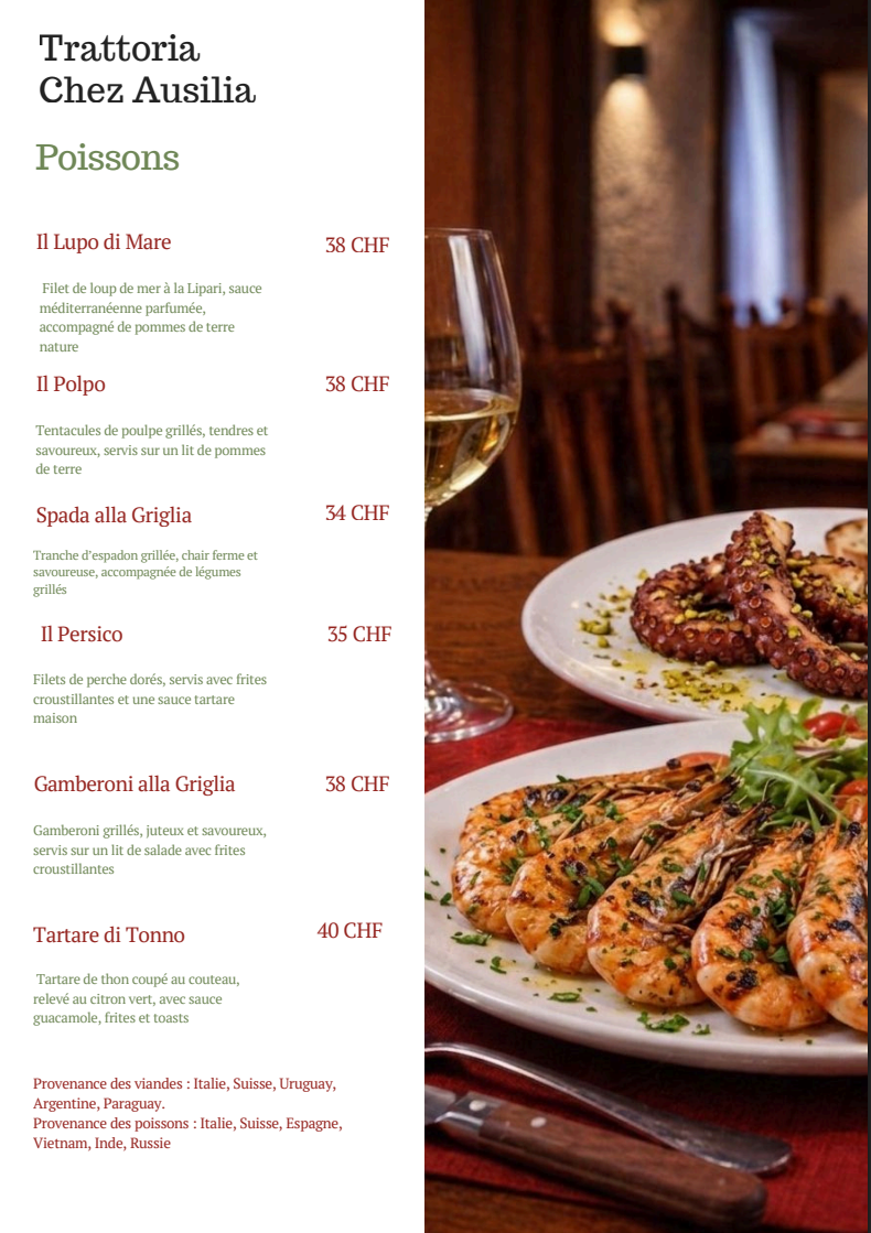 Menu des poissons