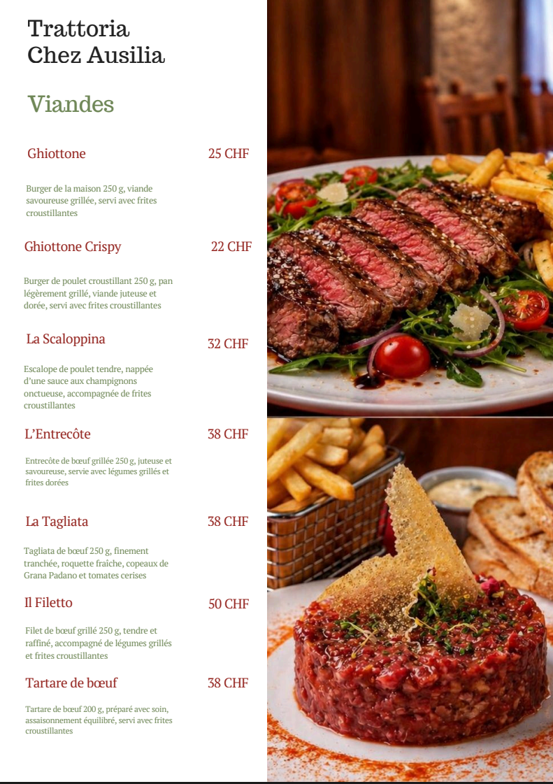 Menu des viandes